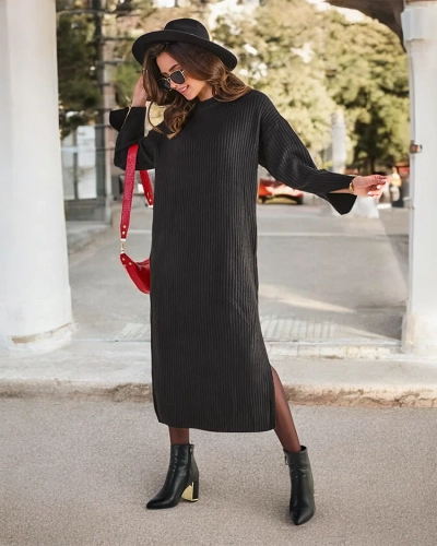Royalfashion Damen langer Strickkleid