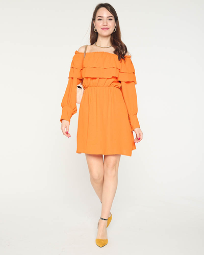 Orange kurzes Kleid der Frauen mit Rüschen- Kleidung