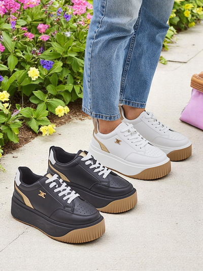 Arianna Bianco Damen Plateau-Sneakers aus Öko-Leder, 5 cm