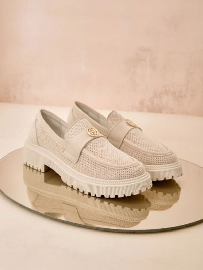 Loafers Damen Callista beige aus Öko-Wildleder mit flacher 4 cm Sohle