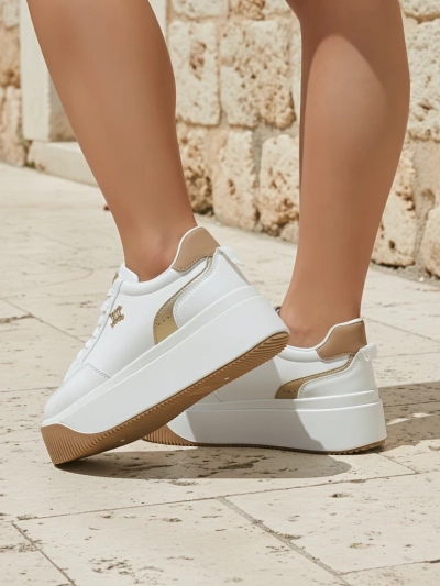 Arianna Bianco Damen Plateau-Sneakers aus Öko-Leder, 5 cm