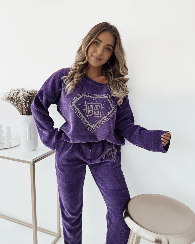 Royalfashion Lila Damen-Sweatshirt-Set mit Zirkonia-Patch