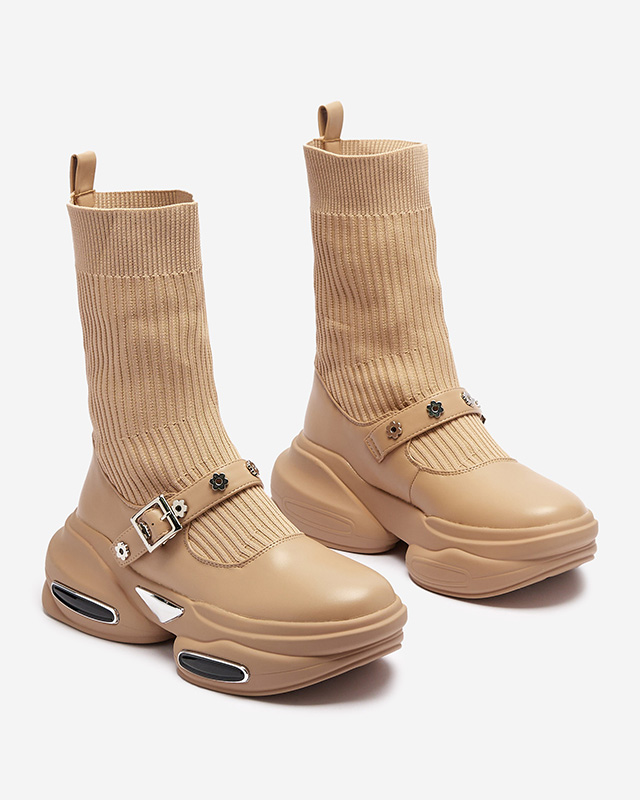 Hellbraune Damen-Sportstiefel mit Schaft a'la sock Folden- Footwear