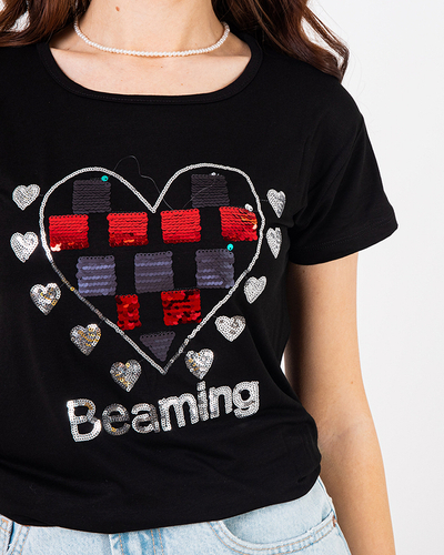 Schwarzes Damen-T-Shirt mit Aufdruck - Kleidung