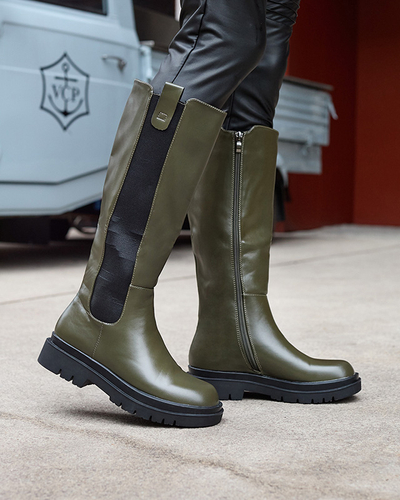 Kniehohe Damenstiefel aus Öko-Leder in dunkelgrüner Farbe Orikas - Footwear