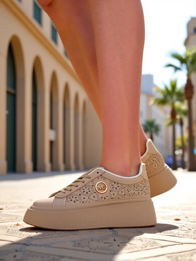 Damen Plateau Sneakers Callista Royalfashion ecru Öko-Leder