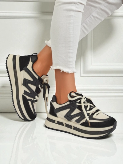 Damen Plateau-Sneakers Selene Nero aus ökologischem Leder, schwarz