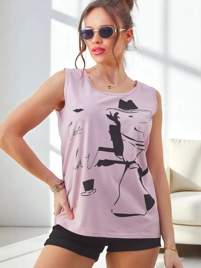 Royalfashion Damen Baumwoll-Ärmellose Bluse mit Druck und Strasssteinen