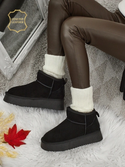 Kurze Damenstiefel a'la Schneestiefel aus Naturleder Elunara