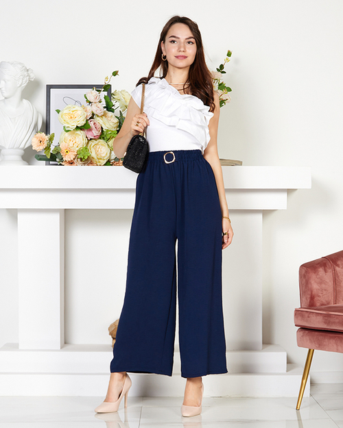 Темно-сині жіночі широкі брюки-палаццо - Одяг