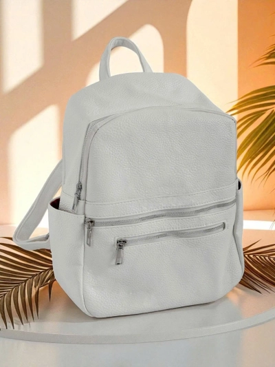 Geflochtener Damenrucksack AURELIA Grande – Öko-Leder Weiß Królewska Moda