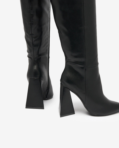 Royalfashion Schwarze Damenstiefel mit dreifachem Absatz Lebrabi