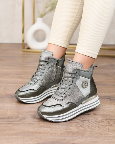 Royalfashion Damen sportliche graue Sneaker mit Glitzer Kawellas