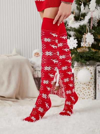 Royalfashion Weihnachts-Kniestrümpfe für Damen in Rot