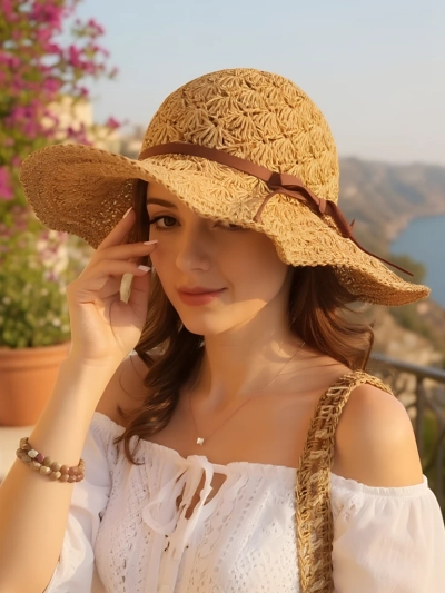 Royalfashion Damen Strohhut Schleife Belle