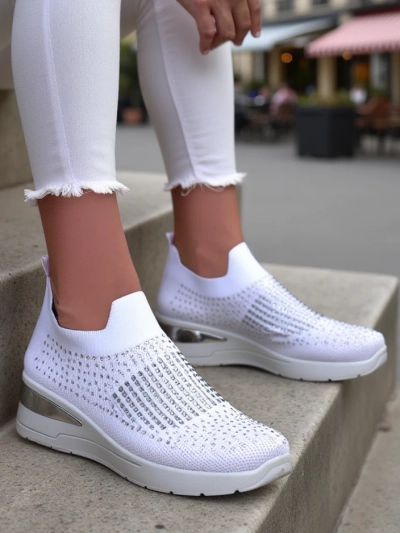 Royalfashion Slip-On Wedge-Sneaker für Damen mit Strasssteinen Qelavise