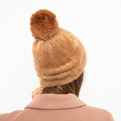 Braune Pelzmütze für Damen mit Bommel - Accessoires