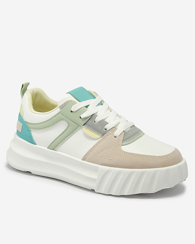 Weiße Damen Freizeit-Sportschuhe aus Öko-Leder mit grünen Einsätzen Netiris - Footwear