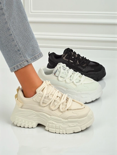 Damen-Sneakers Athenia beige aus Öko-Leder mit 6,5 cm Plateau