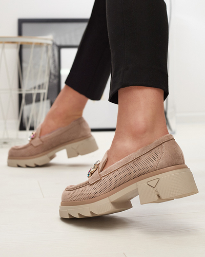 Світло-коричневі ажурні жіночі мокасини з орнаментом Bokkso- Footwear