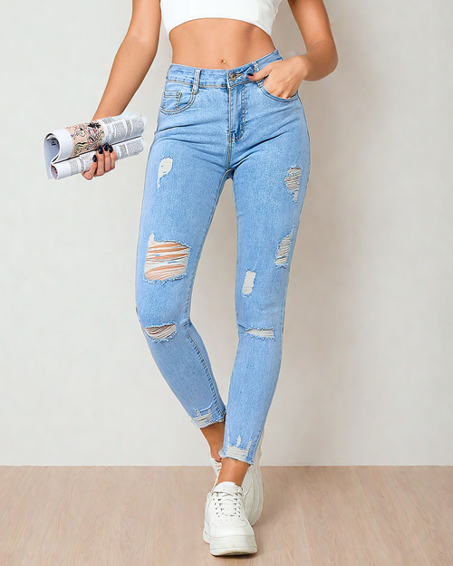 Royalfashion Жіночі джинси-дудочки з потертостями