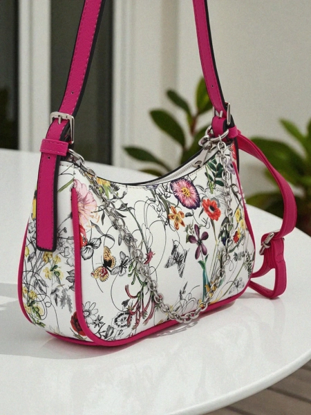 Royalfashion Kleine Damenhandtasche aus Ökoleder mit Blumenmuster Lily Bloom