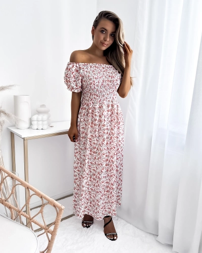 Weißes, geblümtes Damen-Midikleid - Kleidung