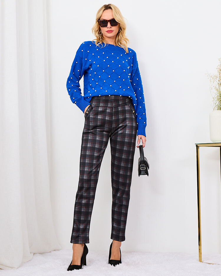 Royalfashion Grau-rote isolierte Karo-Treggings für Damen