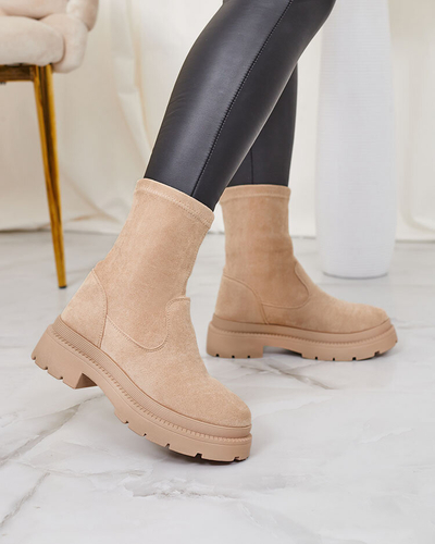 Royalfashion Damenstiefel aus Öko-Wildleder in Beige Classy Girl
