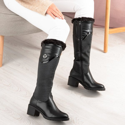 Schwarze Stiefel auf einem niedrigen Pfosten Meri - Footwear