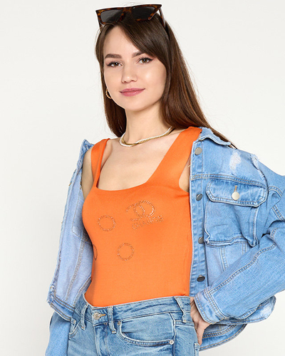 Oranges Damen-Top mit goldenen Zirkonia - Kleidung