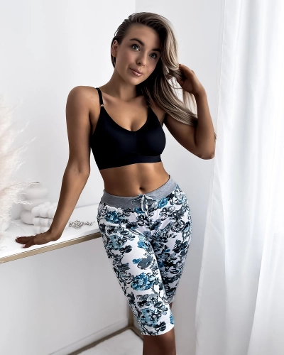 Damen 3/4 Shorts in weißer Farbe und Blumen PLUS SIZE - Kleidung