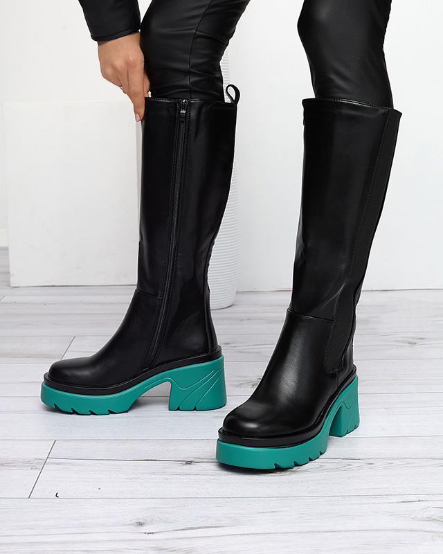 Schwarze Damenstiefel mit fester blauer Sohle Berisa - Footwear