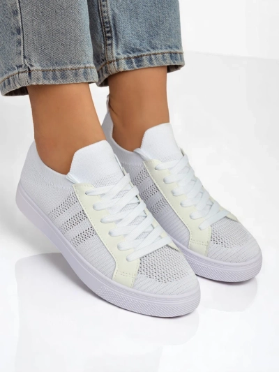 Aurelio Weiße Textil-Sneakers mit Öko-Leder auf flacher 2,5 cm Plattform