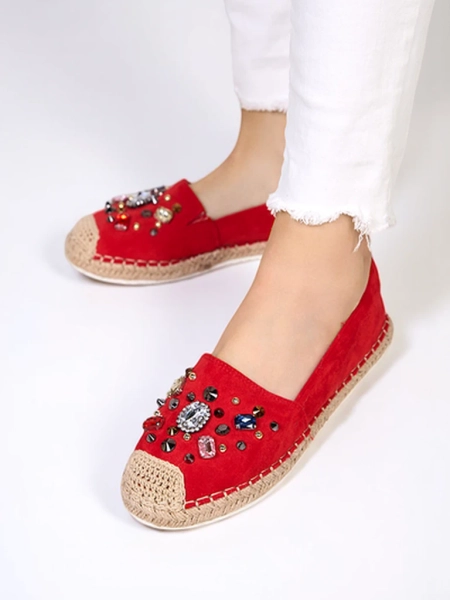 Rote Damen-Espadrilles aus Öko-Wildleder mit Zirkonia Mediros - Footwear
