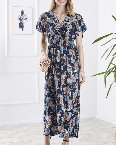 Gemustertes Damen-Midikleid in Marineblau- Kleidung