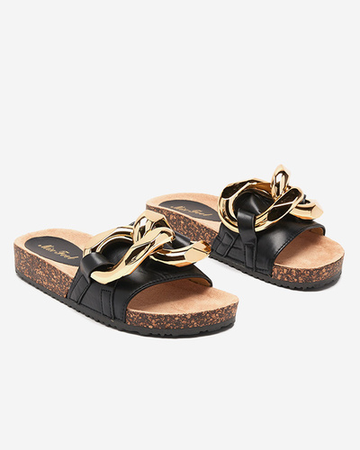 Schwarze Damenhausschuhe mit goldener Verzierung Cirrenka - Schuhe