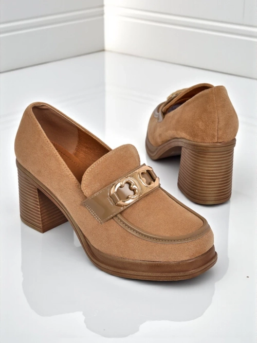 Жіночі Лофери Perseida – світло-коричневі замшеві на підборах елегантні