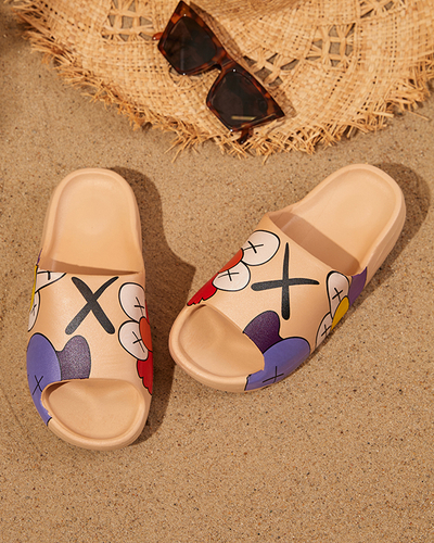 Damen-Slipper aus beigefarbenem Gummi mit Pfizz-Aufdruck - Schuhe