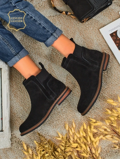 Schwarze Ariston Lederstiefeletten aus Wildleder