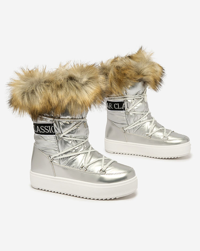 Royalfashion Silberne Schlupfstiefel a'la Schneestiefel für Damen Gomllo