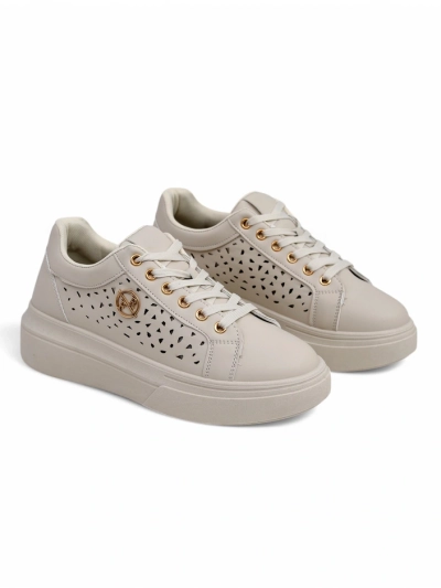 Damen-Sneakers Callista beige Öko-Leder Frühling flacher Absatz