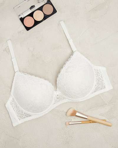 Cremefarbener Push-up-BH für Damen mit Spitzenbesatz - Dessous