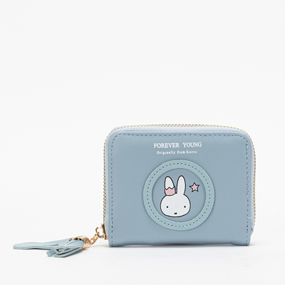 Blaue kleine Damenbrieftasche mit Hase und Schlüsselring - Accessoires