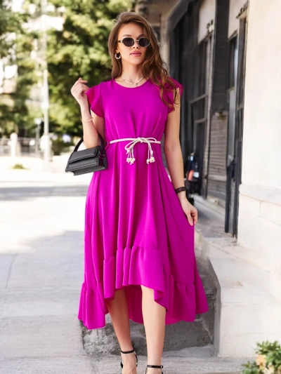 Royalfashion Damen-Midikleid mit Rüschen und kurzen Ärmeln