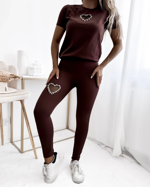 Royalfashion Темно-коричневий жіночий спортивний комплект з сердечками