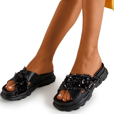 Schwarze Damen-Flipflops mit Kobi-Pailletten - Schuhe 1
