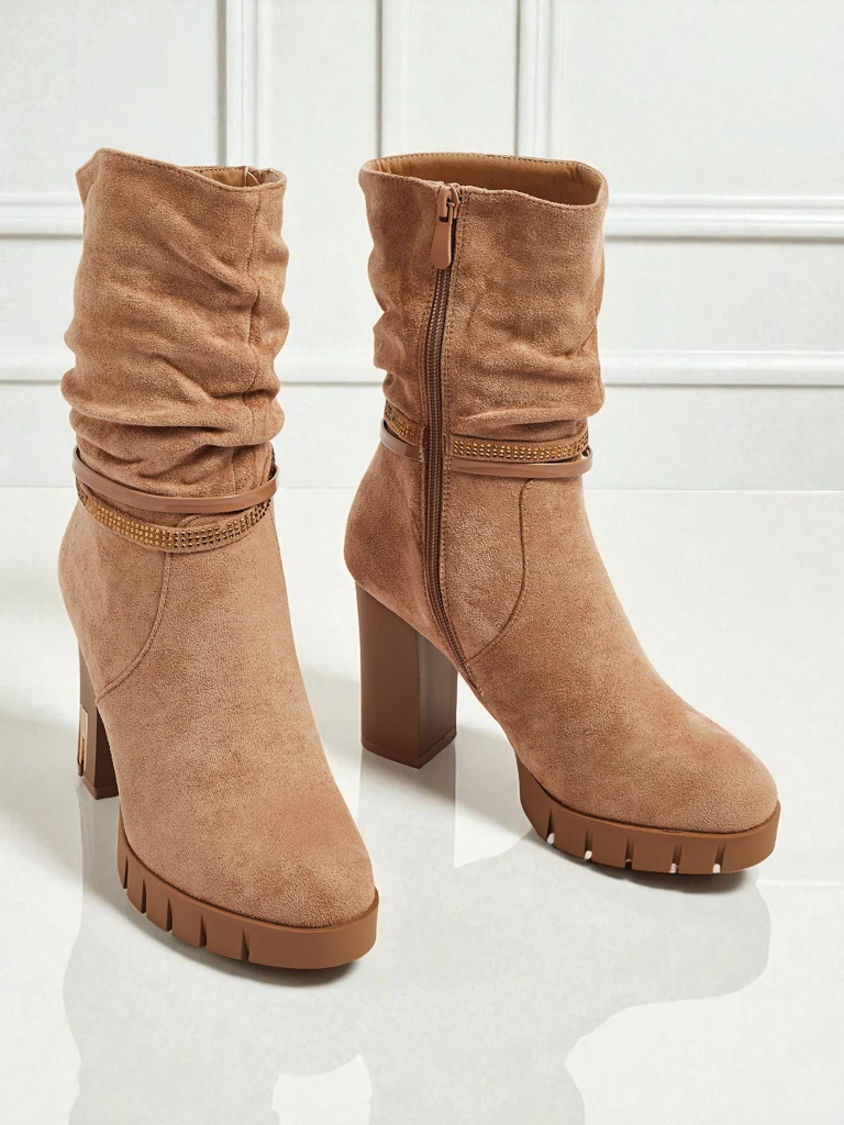 Damen Stiefeletten Öko-Wildleder mit Blockabsatz BrambleDusk