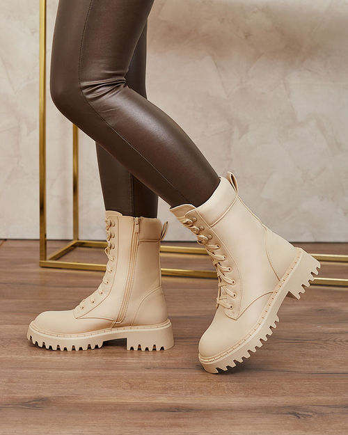 Жіночі черевики на шнурівці Royalfashion бежеві Vifititi