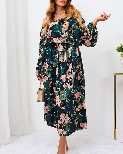 Royalfashion Schwarzes und grünes geblümtes Maxikleid für Damen